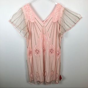 Gatsby Lady Beaded Sequined Flutter Sleeve Dress